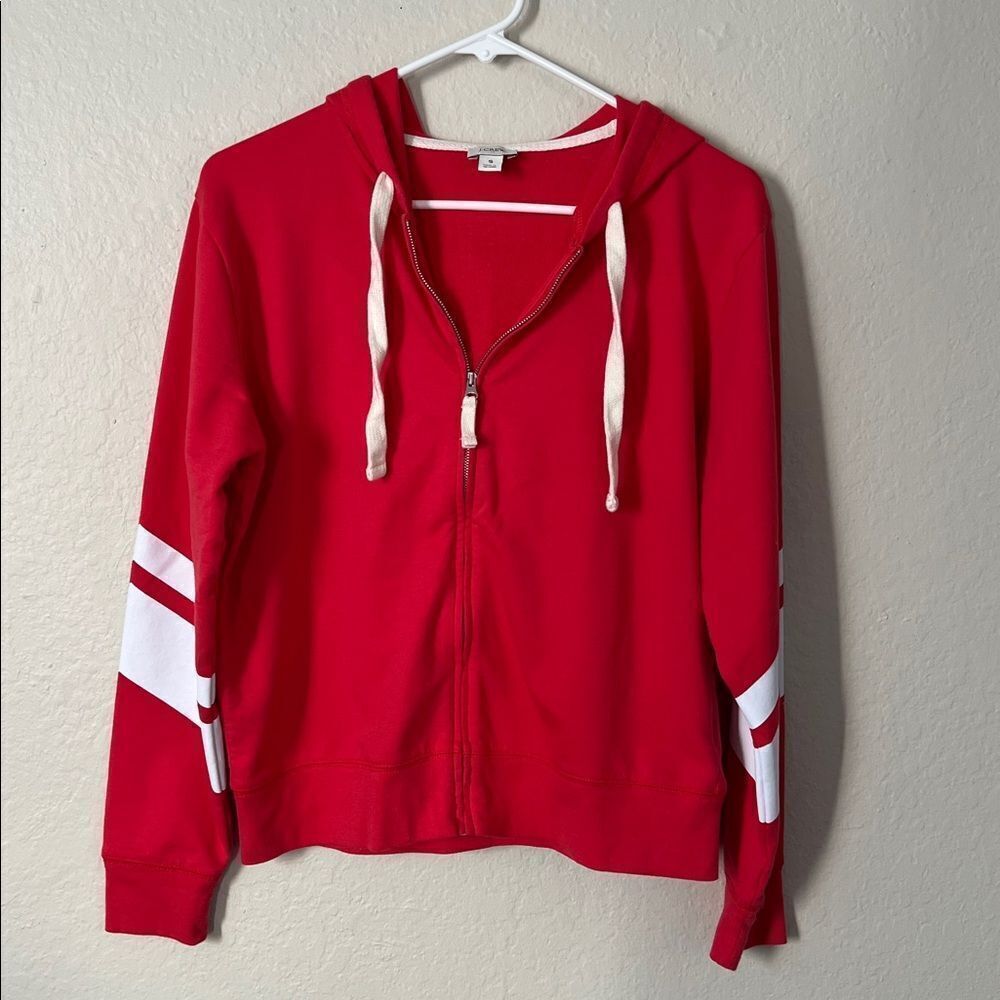 J. Crew Women's Red White Stripe Full Zip Hoodie Sweatshirt in Size S